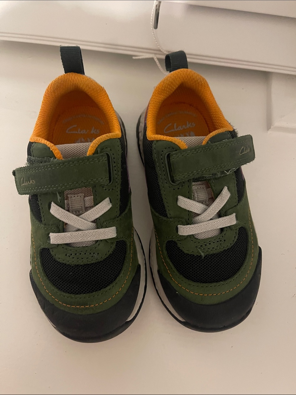 Clarks Kids Green & Black Sneakers with Orange Lining